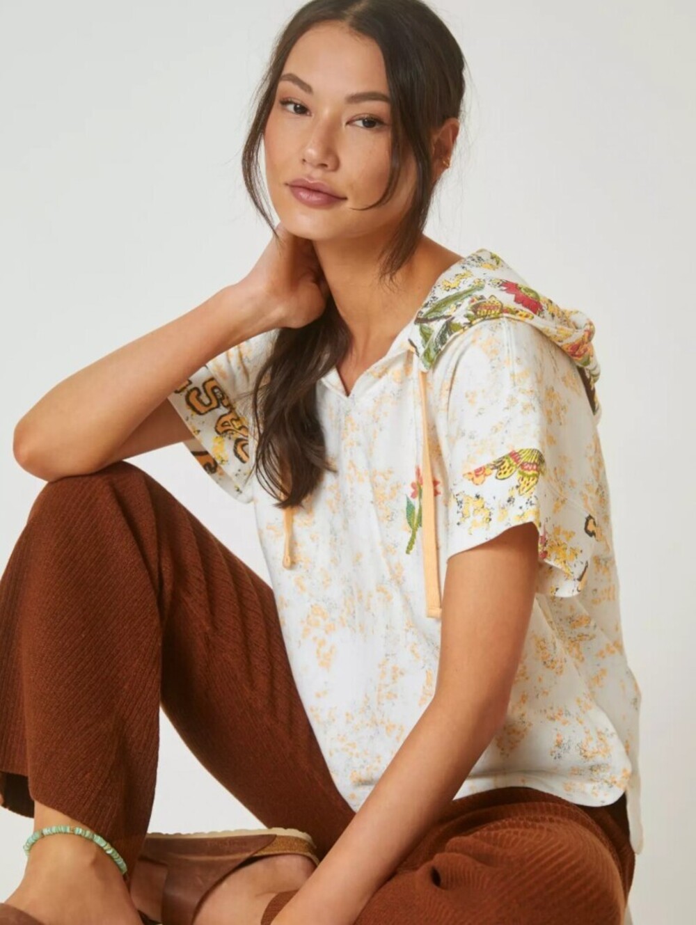 Daily Practice by Anthropologie White Short-Sleeve Hoodie - Size - Large